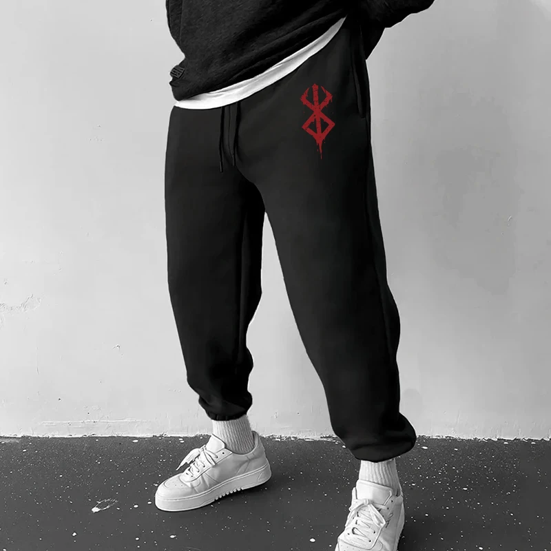 Casual Comfy Cotton Blend Sweatpants for Men Athletic Running Workout Joggers Stylish Berserk Print Pants Trousers with Pockets