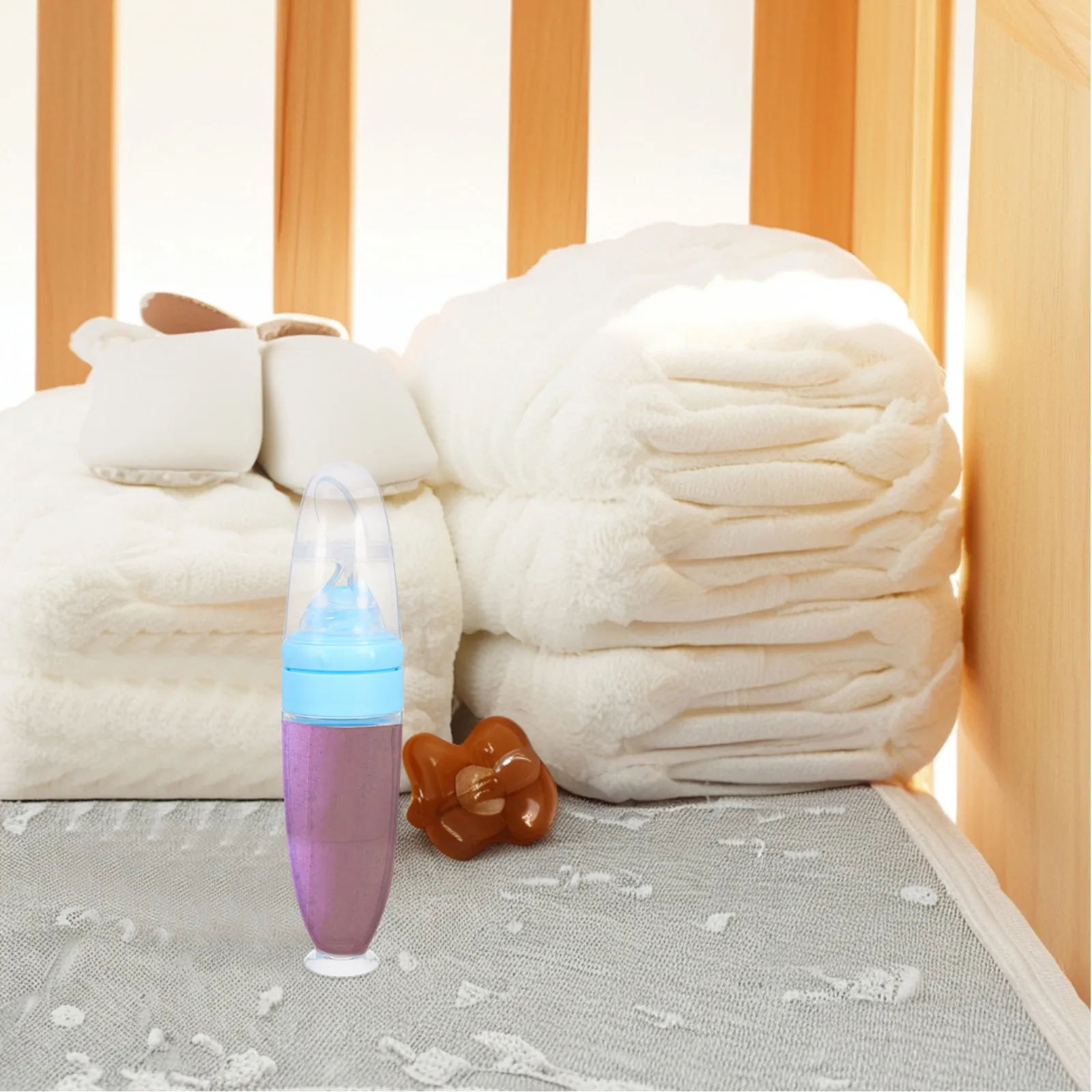 

Мягкие силиконовые бутылочки-ложки для кормления, синие, для детского пюре и каши, с дозатором, подставкой и точной порционной крышкой