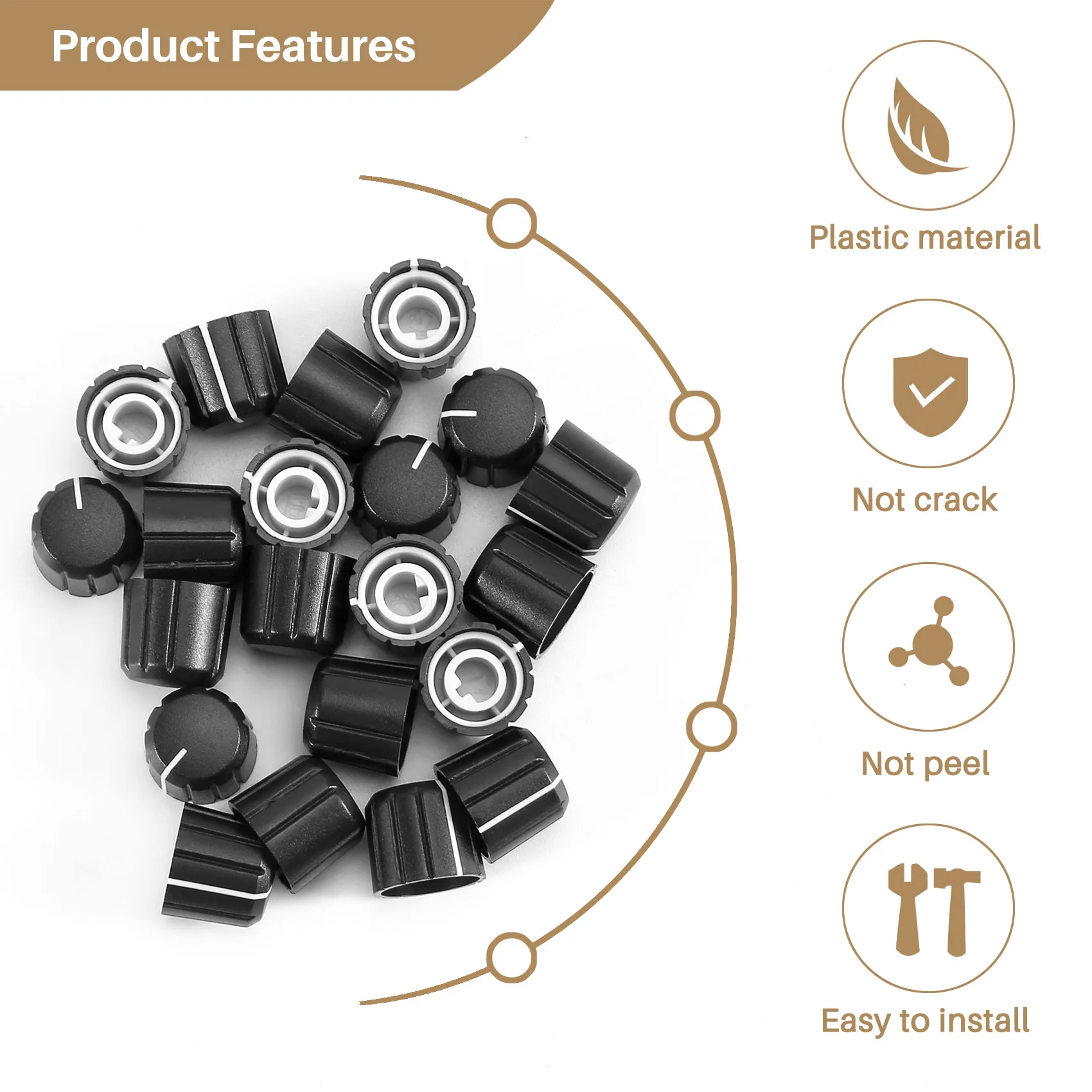 20Pcs 15X13.5mm Plastic Potentiometer Knob for 6mm Diameter D Type Shaft Guitar Volume Knob.