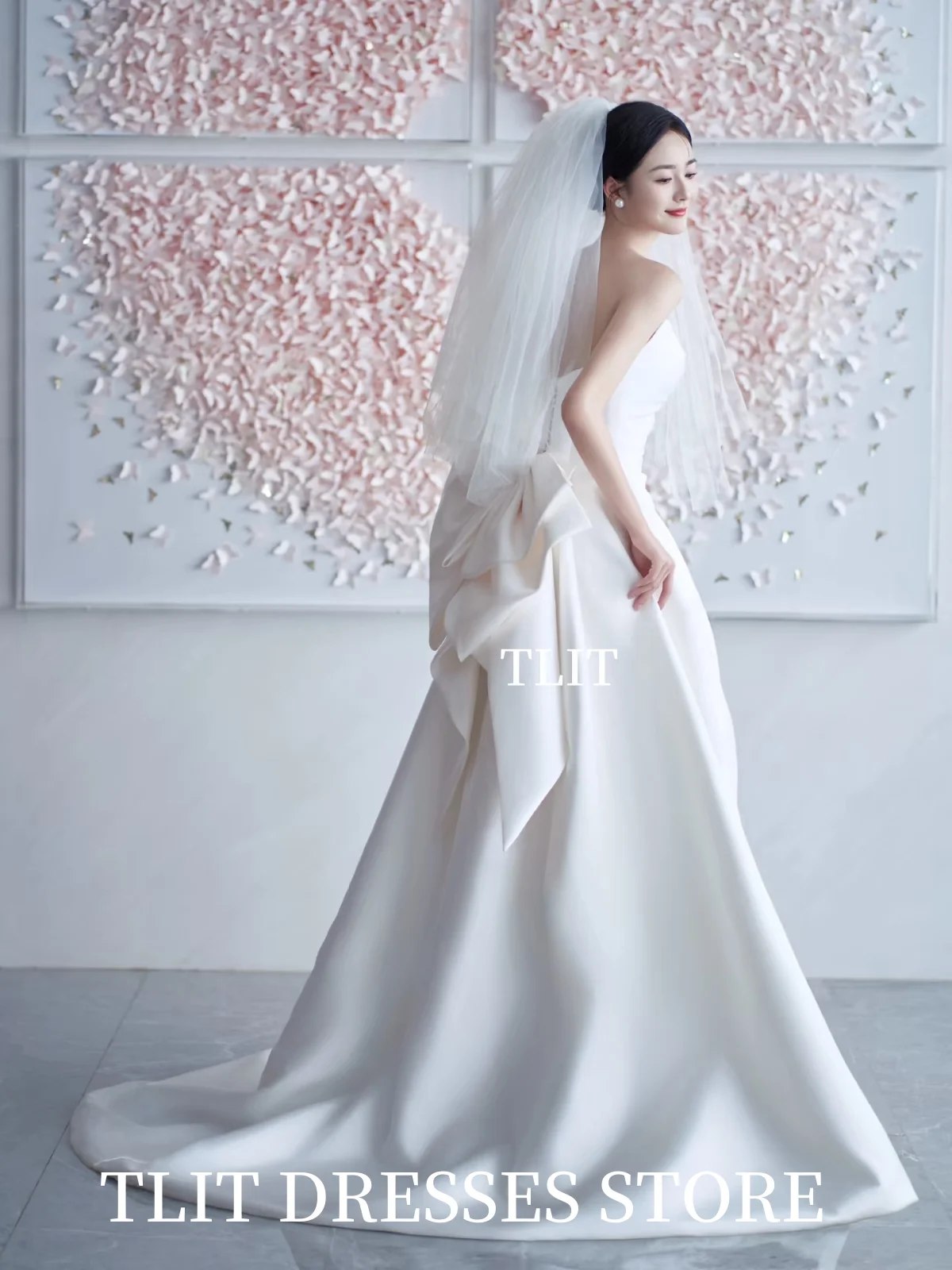 TLIT Elegante Witte A-lijn Trouwjurk Strapless Galajurken Korea Bruidsjurk Foto's Schieten Aangepaste Vloerlengte Jurken