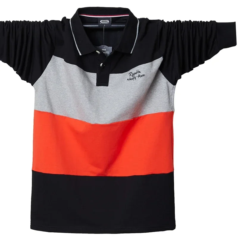 Autumn Men's Polo Shirt Big Tall Man Long Sleeves Top Tees Cotton Male Large Tee  Fit Slim Patchwork Polo Shirts Plus Size M-5XL