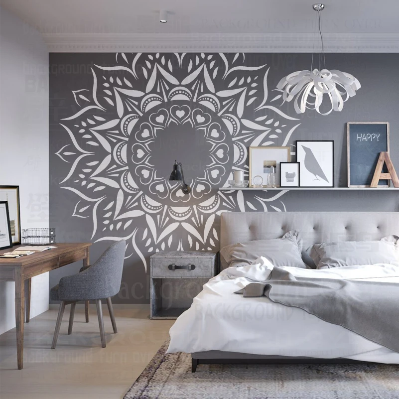 170cm - 240cm Stencil Wall For Painting Plaster Decorative Template Furniture Makers Huge Giant Mandala Round Flower Lotus S248