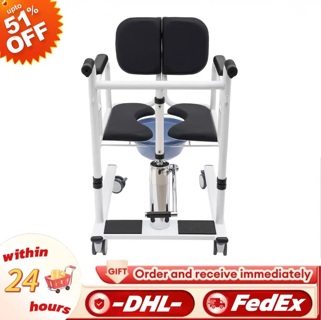 

330.7lbs Patient Lift Transfer Chair 11.9-18.2in 180° Portable Transport Wheelchair Aid Nursing Homes Hospitals Safe Comfortable