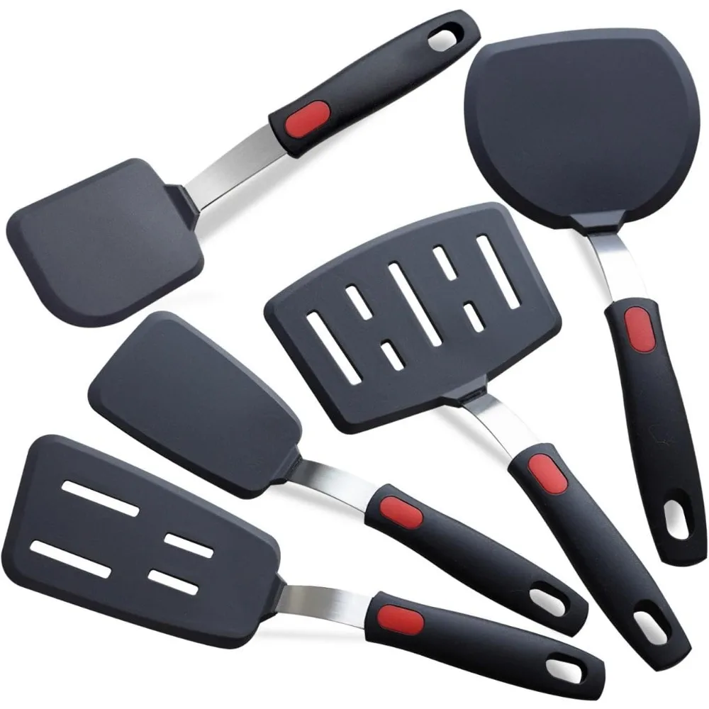 

silicone spatula turner, 5-pack spatulas silicone set for nonstick cookware, 600°f heat resistant kitchen cooking utensils set f