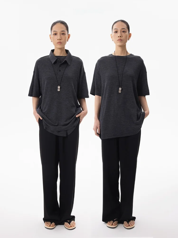 

Женская футболка Sison by Sison Wide Fit Lazy Sle Ne T-irt из 100% шерсти, вязаная, с коротким рукавом, влагоотводящая, летний топ