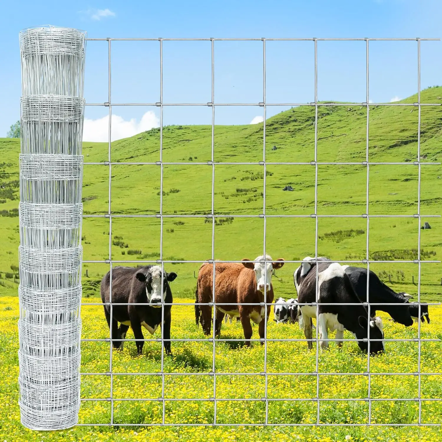 

Heavy Duty Galvanized Farm Fence 5ft x 164ft for Livestock, Deer, Goats, and Yard Protection