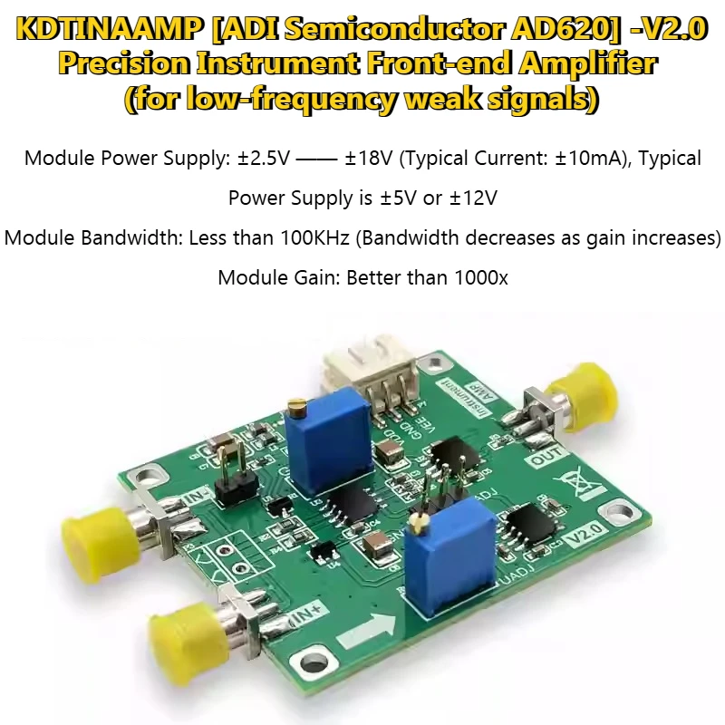 AD620 Amplifier Module, Dual Supply, Instrumentation, Precision Microvolt/Millivolt Amplifier, High Gain Amplifier KDTINAAMP-017