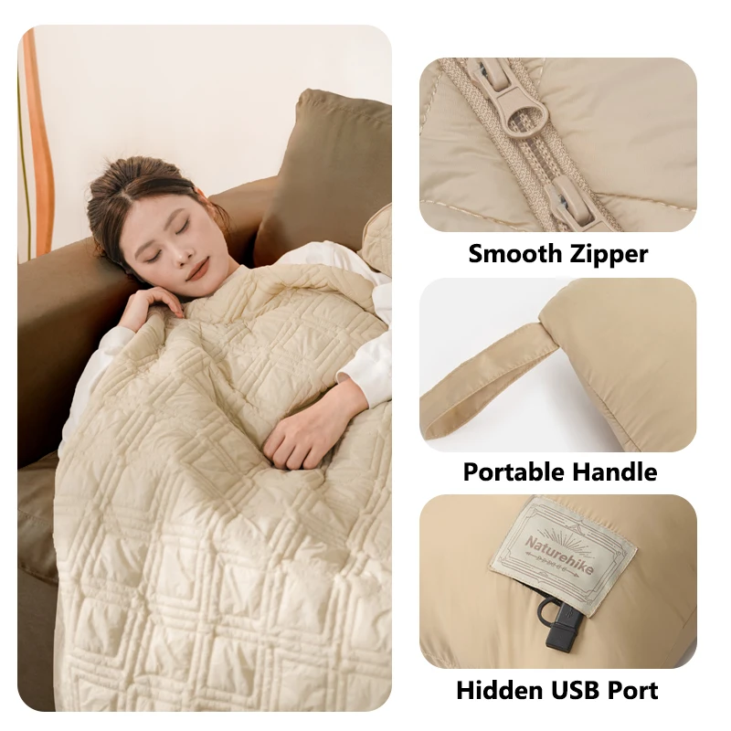 Naturehike USB Charging Heated Blanket Wearable Shawl Home Office Sleeping Heated Blanket 3 Levels Heating Adjustment