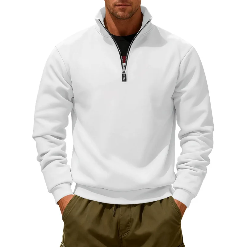 سترة شتوية مخملية ثقيلة فضفاضة للرجال في الهواء الطلق دافئة بنصف سحاب وياقة واقفة سترة رياضية للرجال #4