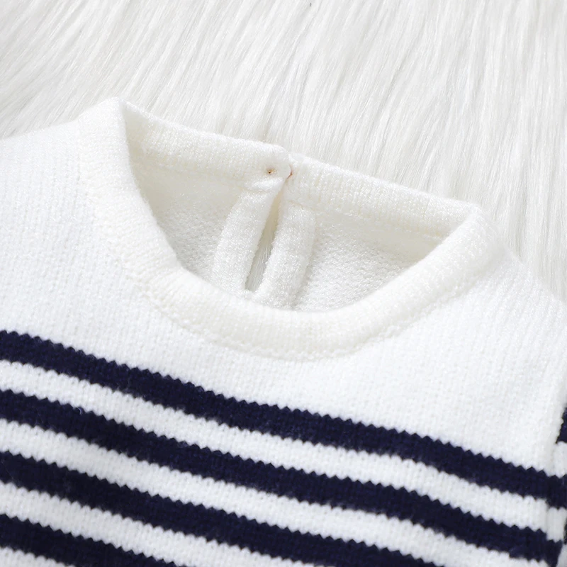 Newborn Baby Rompers Knitted Toddler Kid Clothing Fashion Striped 0-9M Foot Wrapping Infant Girl Boy Jumpsuit Long Sleeve Autumn