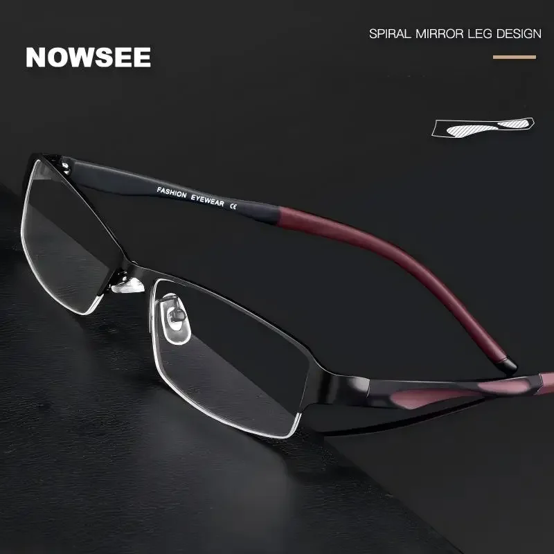 

NOWSEE New Trend Business Metal Square Myopia Prescription Glasses For Men Half-Rim Photochromic/Progressive Optical Eyeglasses
