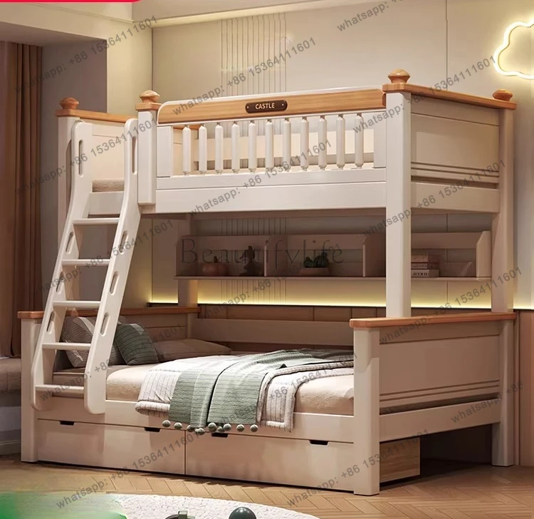 

Full solid wood bunk top and bottom bunk high and low cherry wood mother and child bed thickened bunk bed