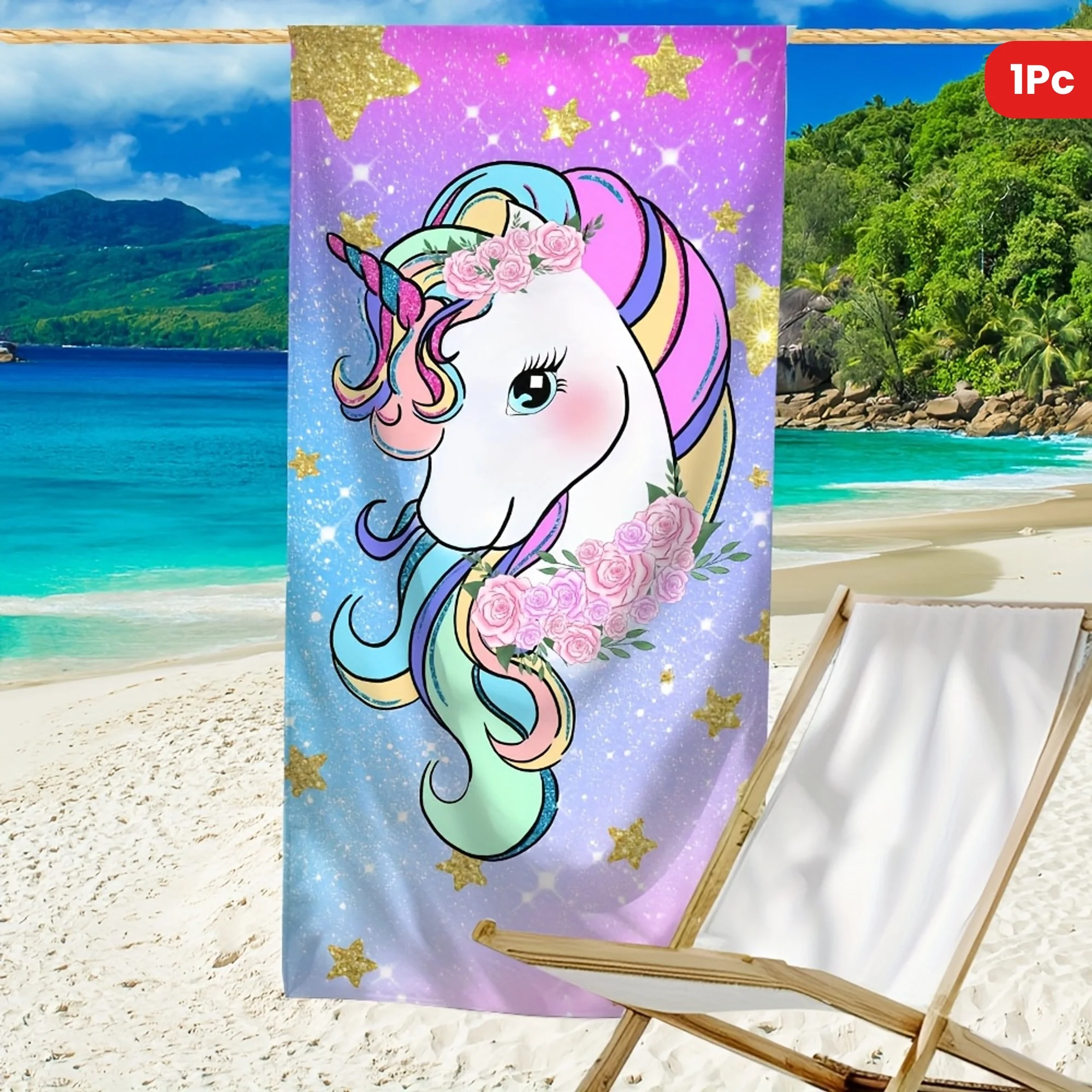 

1 шт. пляжное полотенце с принтом единорога, современное банное полотенце из микрофибры, для отпуска, путешествий, ванны, плавания