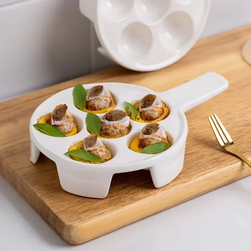 2pcs Ceramic Baked Snail Dish Escargot Baking Plate with Handle Microwave Oven Eating Tool Tableware Baking Tray Kitchen Gadget
