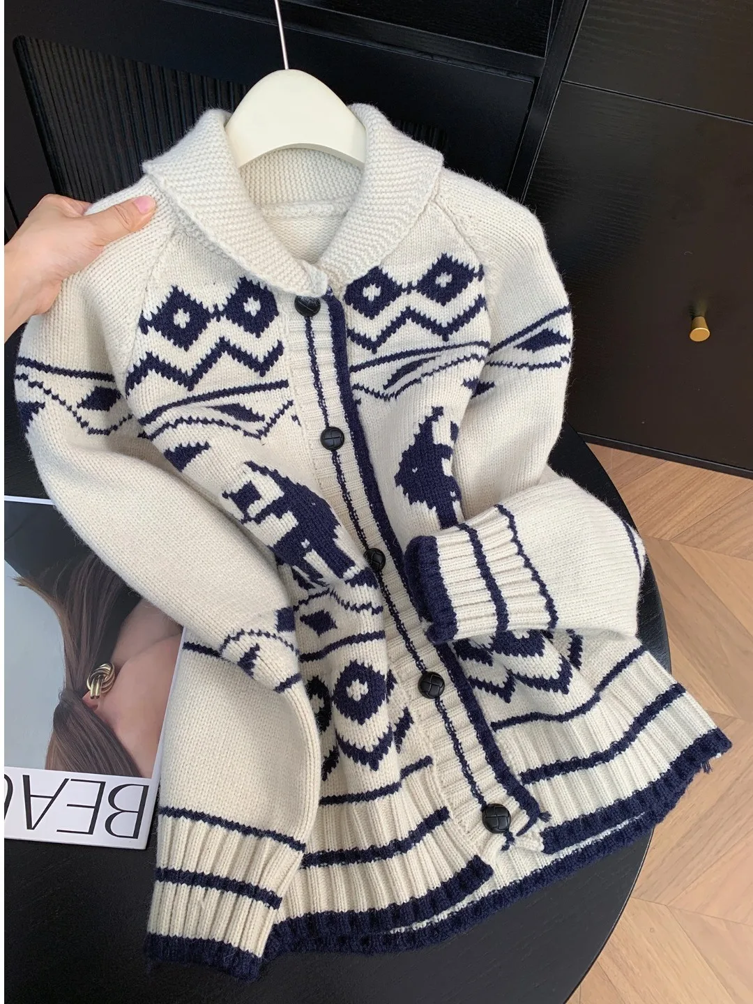 

Вязаный свитер с воротником в стиле ретро, пальто, женское осенне-зимнее пальто, свободный мягкий модный открытый кардиган, топ, модный свободный крой