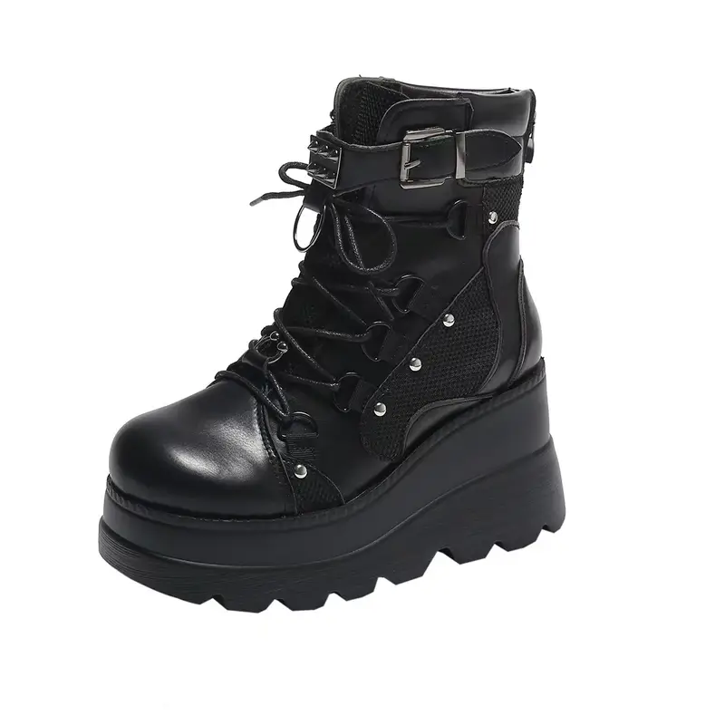 New Punk Style Women Boots Fashion Thick Sole Ankle Boots Exquisite Wedge Heel Casual Boots for Woman Designer Shoes Botas Mujer - Image 7