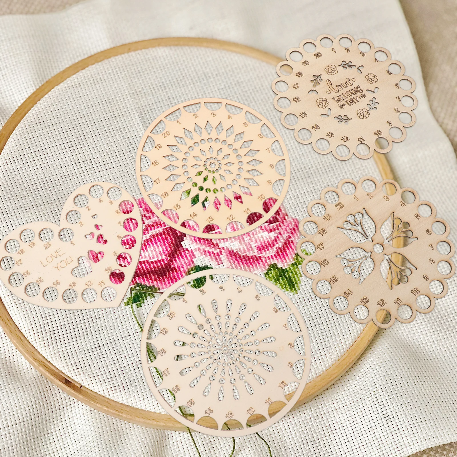 

5Pcs Cross Stitch Floss Organizer Wooden Thread Winding Plate Hollow Storage Board Sewing Tools Accessories Compact Design