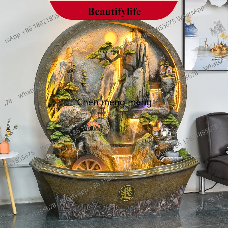 

G153 Floor-to-ceiling rockery fountain flowing water ornament water curtain wall screen landscape lucky decoration