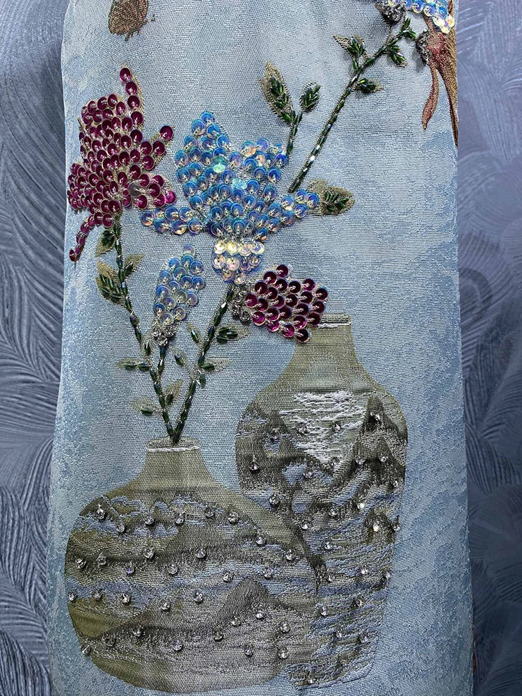 DLDENGHAN Sequin Beading Vest Dress For Women O-Neck Sleeveless Vintage Jacquard Mini Dresses Summer Fashion Female