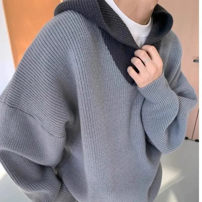 

Цветная блузка в американском стиле ретро, мужская зимняя толстовка с капюшоном Lazy High ade oulder, внутренняя одежда, вязаная мужская толстовка