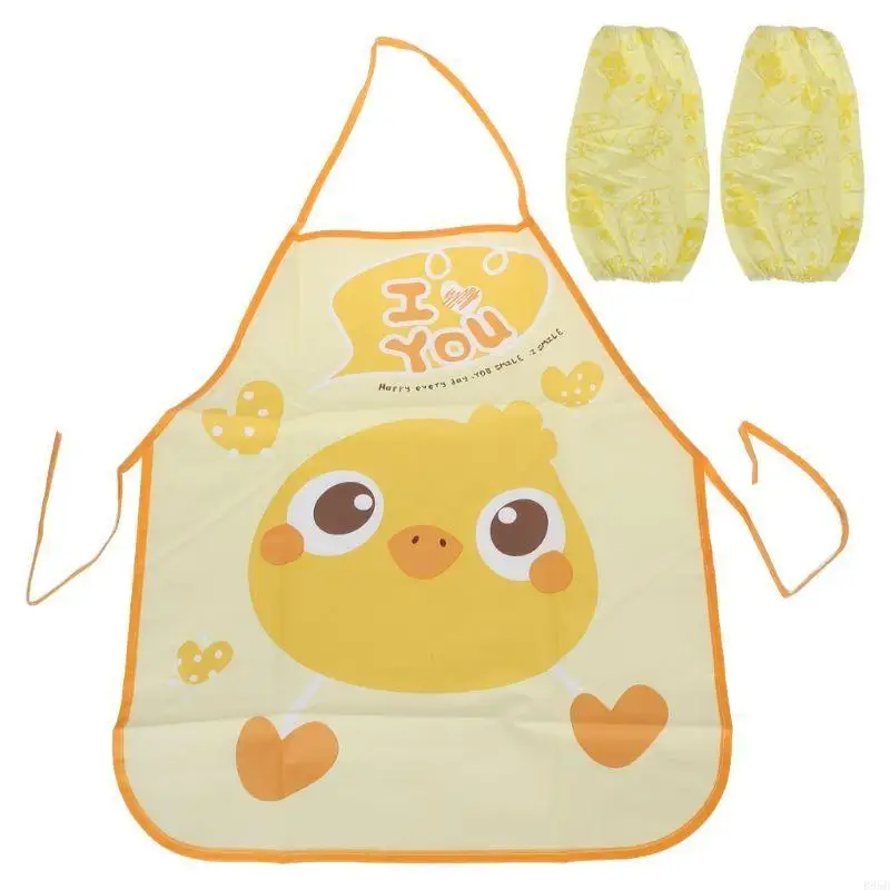 Kids Art Smocks Adjustable Kids Apron with Owl Elephant Chicken Monkey Print with 2 Sleeves for Age 2-5 Years Theme B95B