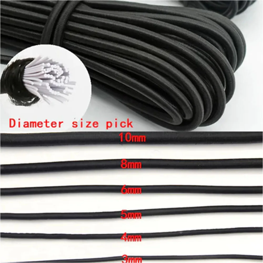 Image of 5 Meter/Lot 3/4/5/6/8/10mm Schwarzes Rundes Elastisches Band, Elastisches Gummi-Stretchseil für Näharbeiten, Kleidung, DIY-Zubehör