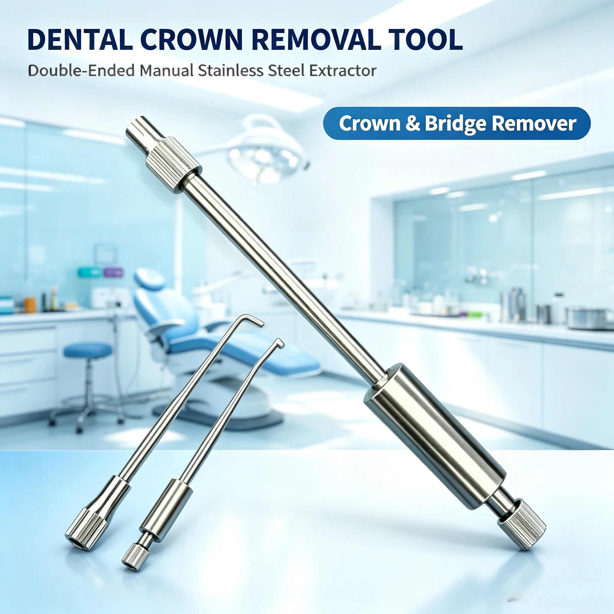 Dental Crown Removal Tool Double-Ended Manual Stainless Steel Extractor for Crown Bridge & Cap Remover Dental Lab