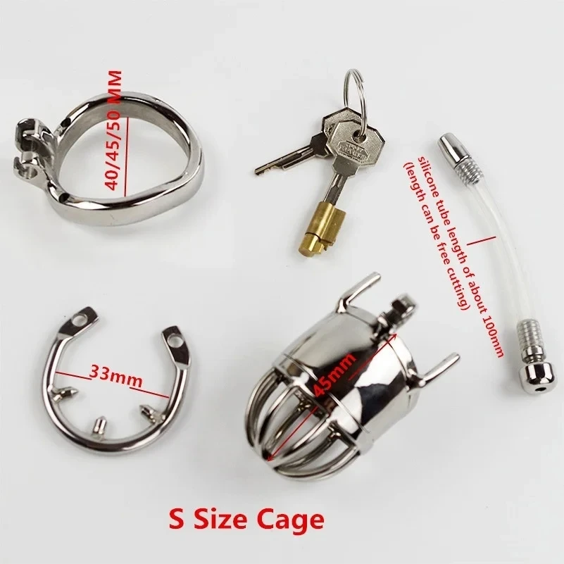 Male Chastity Cage Stainless Steel Chastity Device Penis Cage SM Anti-off Cock Ring With Lock Silicone Catheter Sex Toys For Men