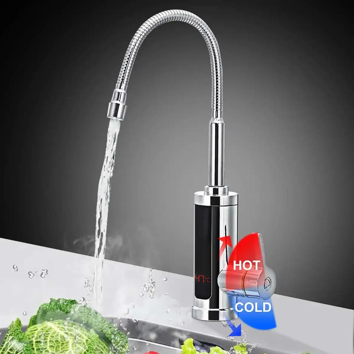 

3000W 220V Electric Kitchen Flow Water Heater Tap with LED Instant Hot Water Faucet Heater Cold Heating Tankless Water Heater