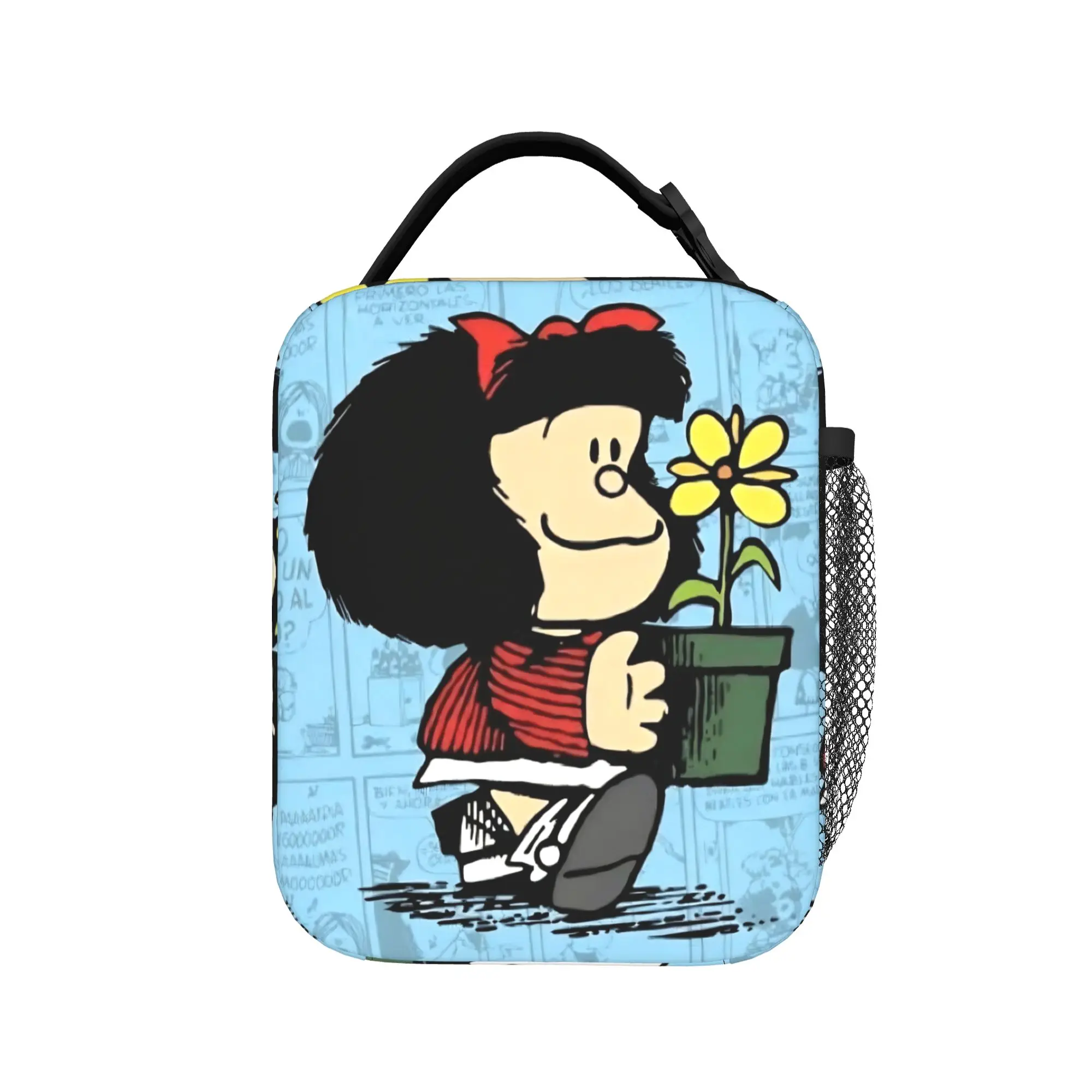 Mafaldas Cartoon Flowers Insulated Lunch Bags Cooler Bag Reusable,Meal Container  Large Tote Lunch Box Food Bag Beach  Outdoor