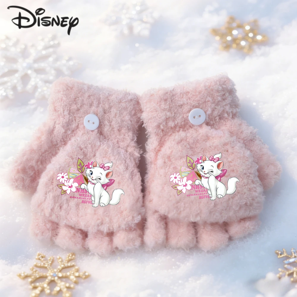 Kawaii ديزني ماري القط قفازات الكرتون القط شتاء دافئ سميكة يندبروف القفازات الفتيات خمسة أصابع قفازات هدية الكريسماس