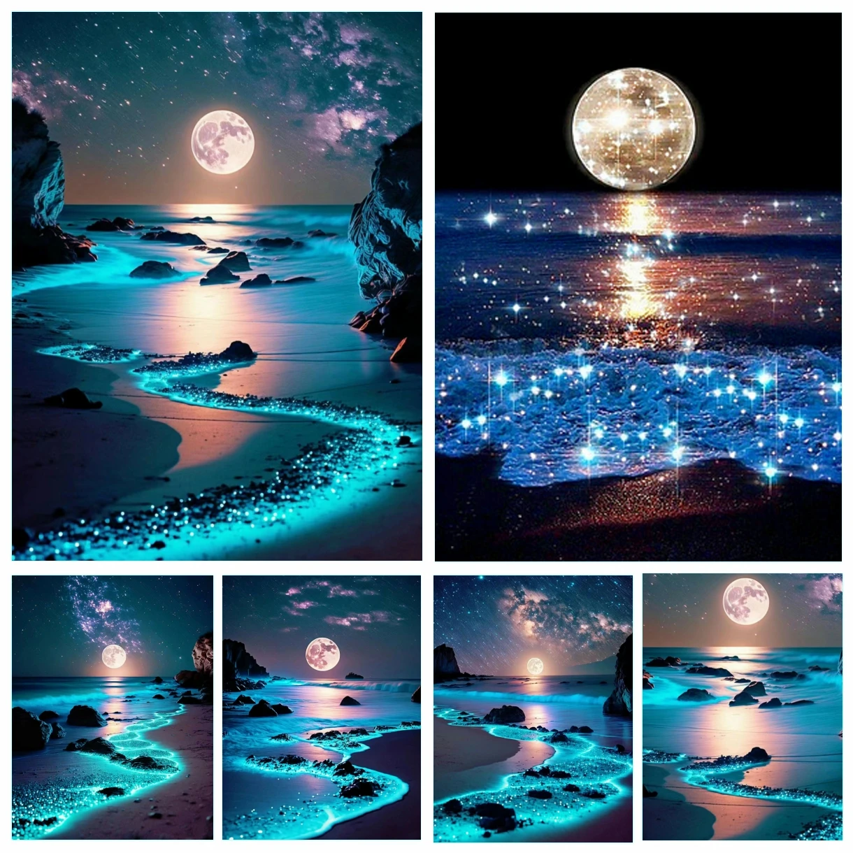 5D-Diamantgemälde zum Selbermachen, mag Neuheit, Geschenke, Mond, Meer, Landschaft, Stickerei, Nachtlandschaft, Mosaik, Heimdekoration, volle runde Bohrer
