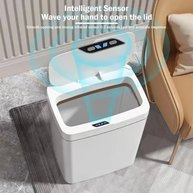 Bidone della spazzatura con sensore intelligente stretto senza contatto, bidone della spazzatura elettronico con insaccamento automatico da 15 litri, bidone della spazzatura intelligente per bagno verde