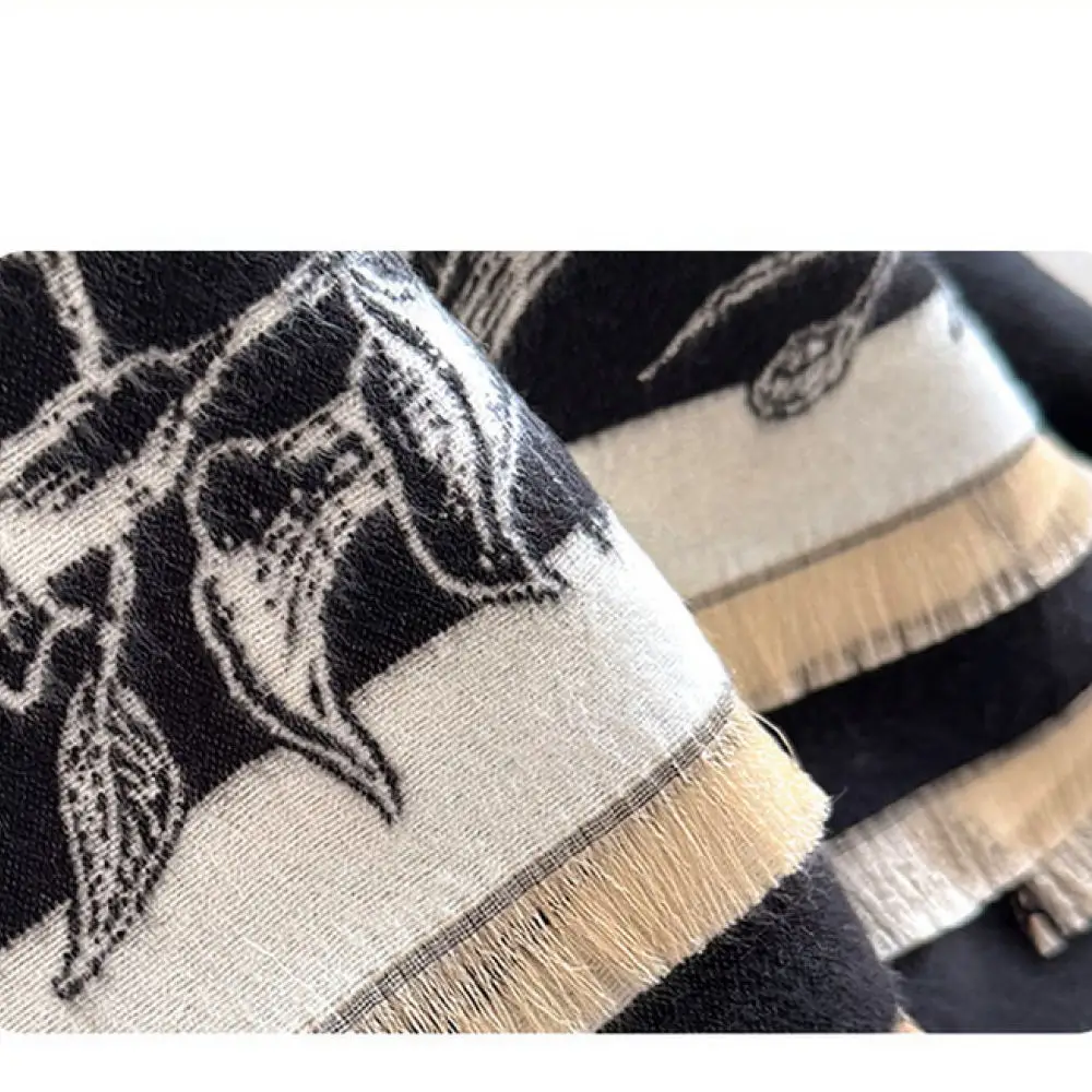 Vintage French Shawl Cashmere Scarf Women Chic Butterfly Pattern Wrap Elegant Warm Winter Office Stole Accessory