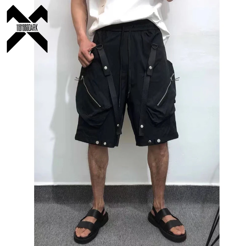 

2024 Summer Cargo Shorts Multi Pocket Short Pant Tactical Functional Loose Streetwear Elastic Waist Shorts Black Techwear