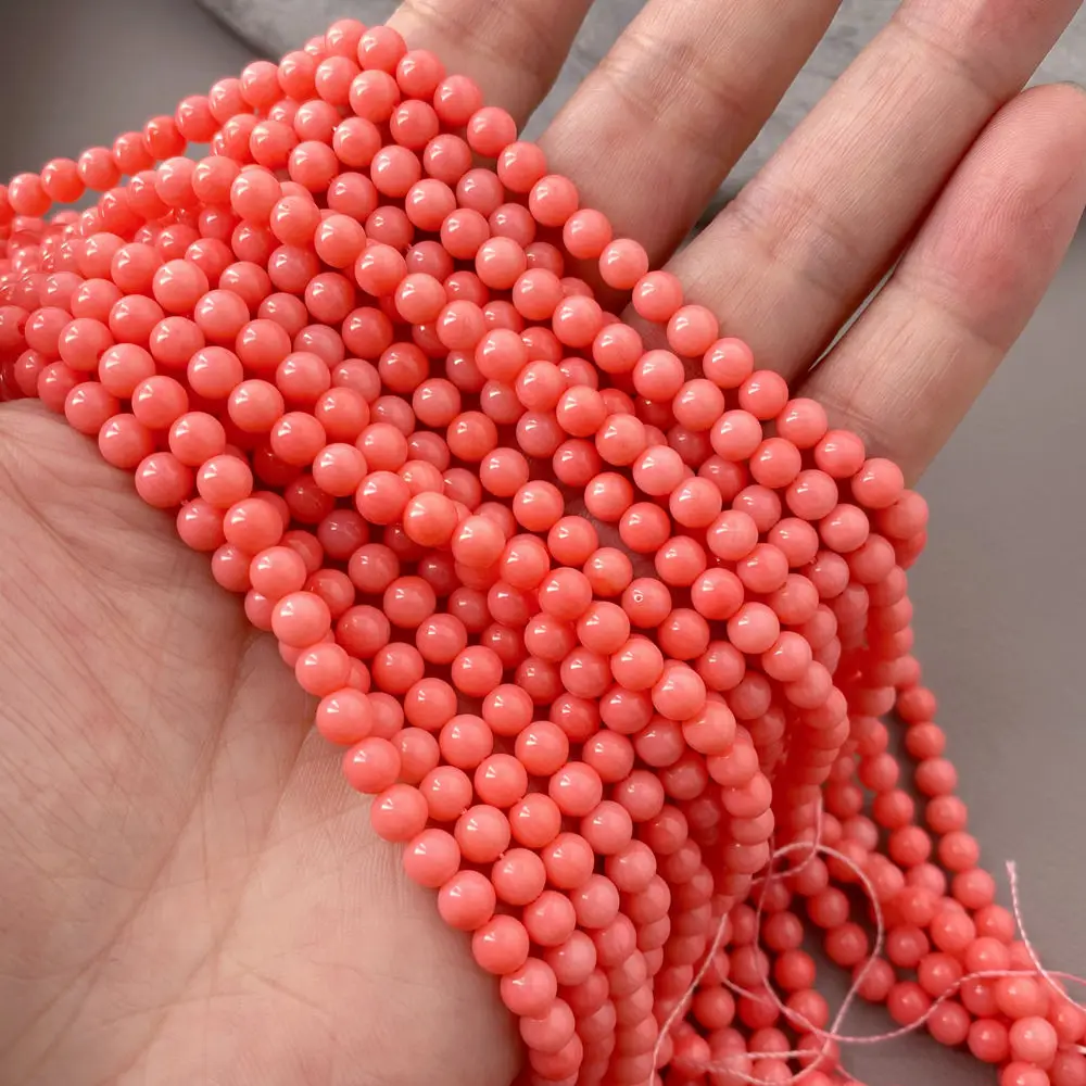 5 Strands Pink Coral 5mm Smooth Round Beads 15.5