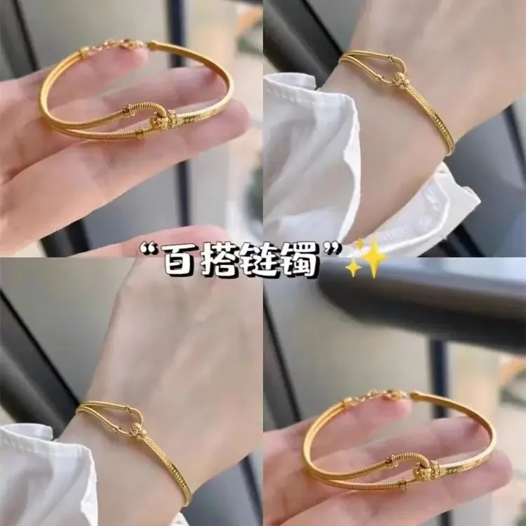 9999 24K real gold Spring horseshoe buckle bracelet C-shaped interlocking bracelet Adjustable AB chain bracelet