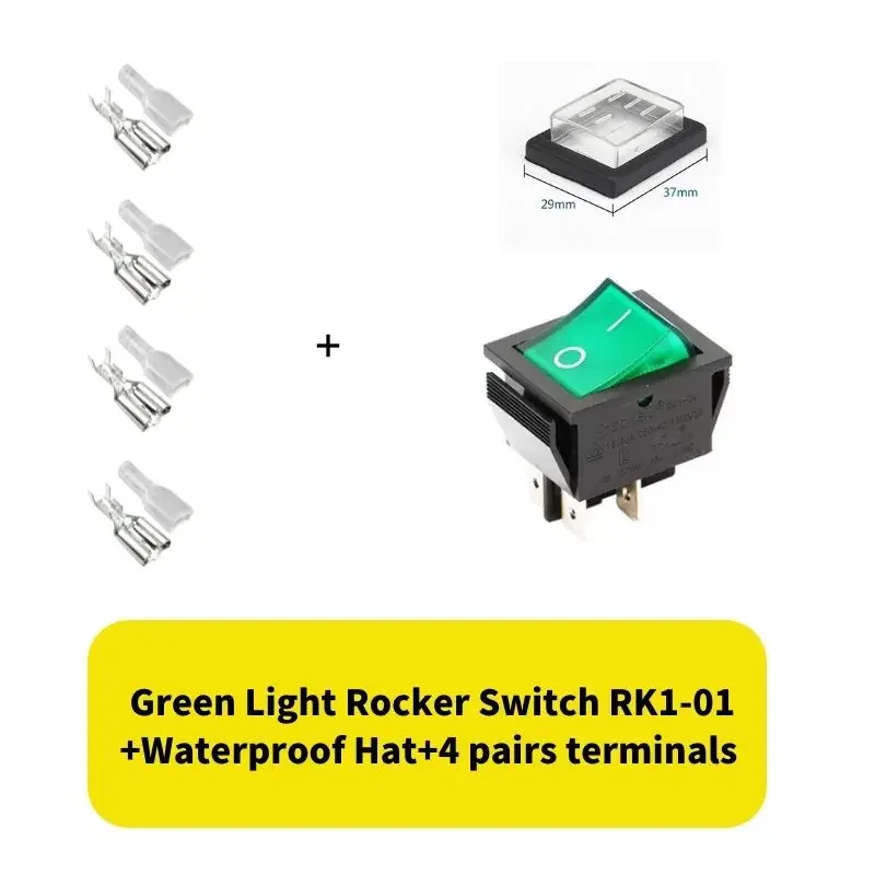 Uniteelec-Soken Quality Red/Green Light DPST ON-Off  Waterproof Rocker Switch RK1-01  4 Pins 16A/250V UL TUV Listp