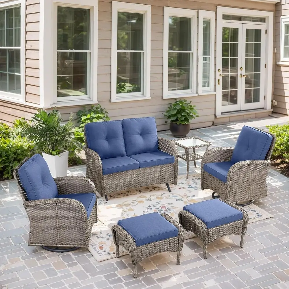 

6 Pieces Wicker Patio Contion Sets with Outdoor Swivel Rocker Chairs and Loveseat Glider Chair, All-Weather Rattan urniture Set