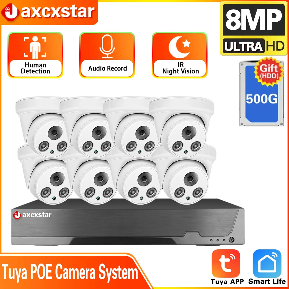 

8CH 4K Tuya POE NVR System 8MP/5MP Outdoor IP66 Waterproof CCTV Camera Set IR Night Vision Video Security Protection Camera