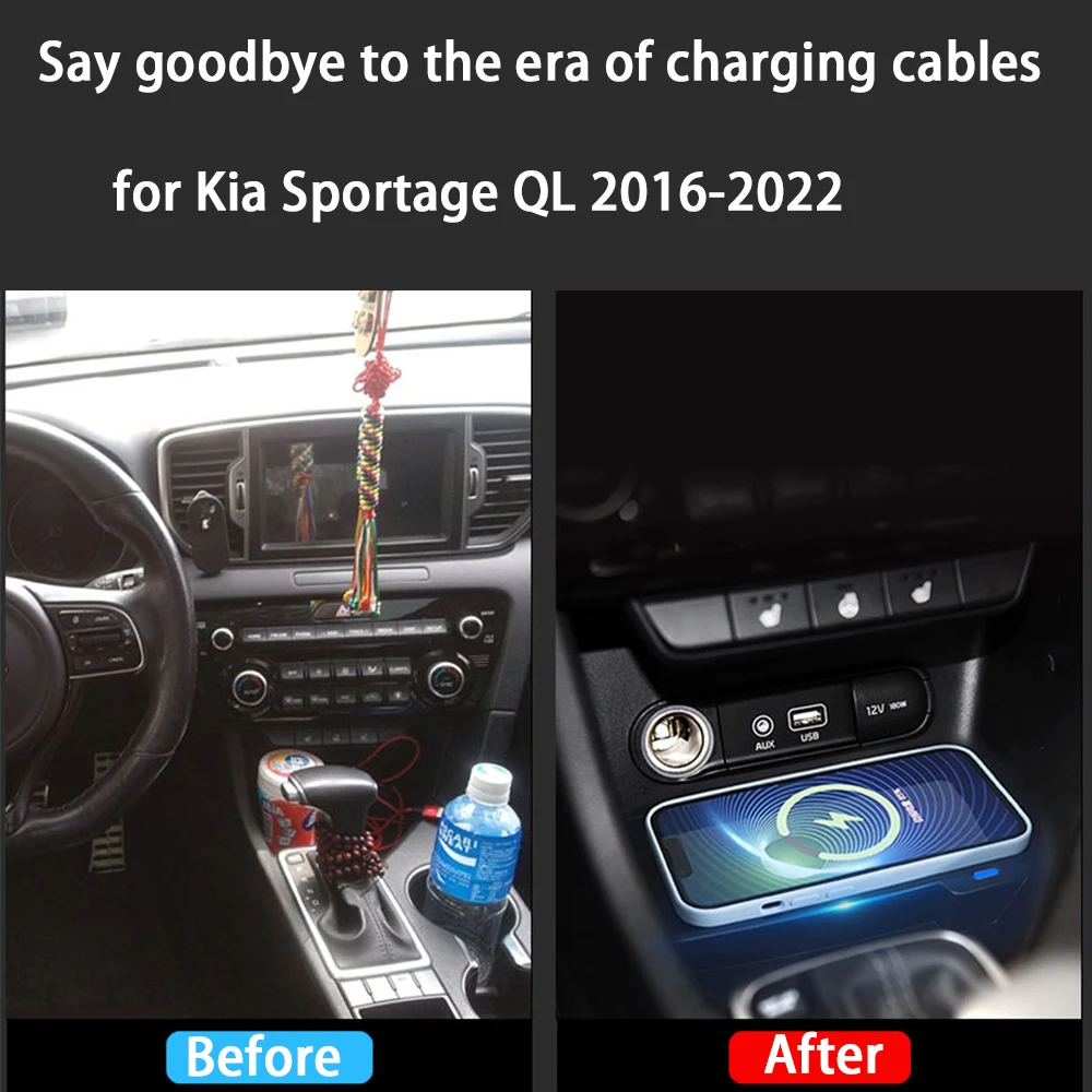 for Kia Sportage QL 2016-2022 Center Console Storage Car Wireless Mobile Phone Charger QI 18W iPhone Magsafe Fast Charging Panel