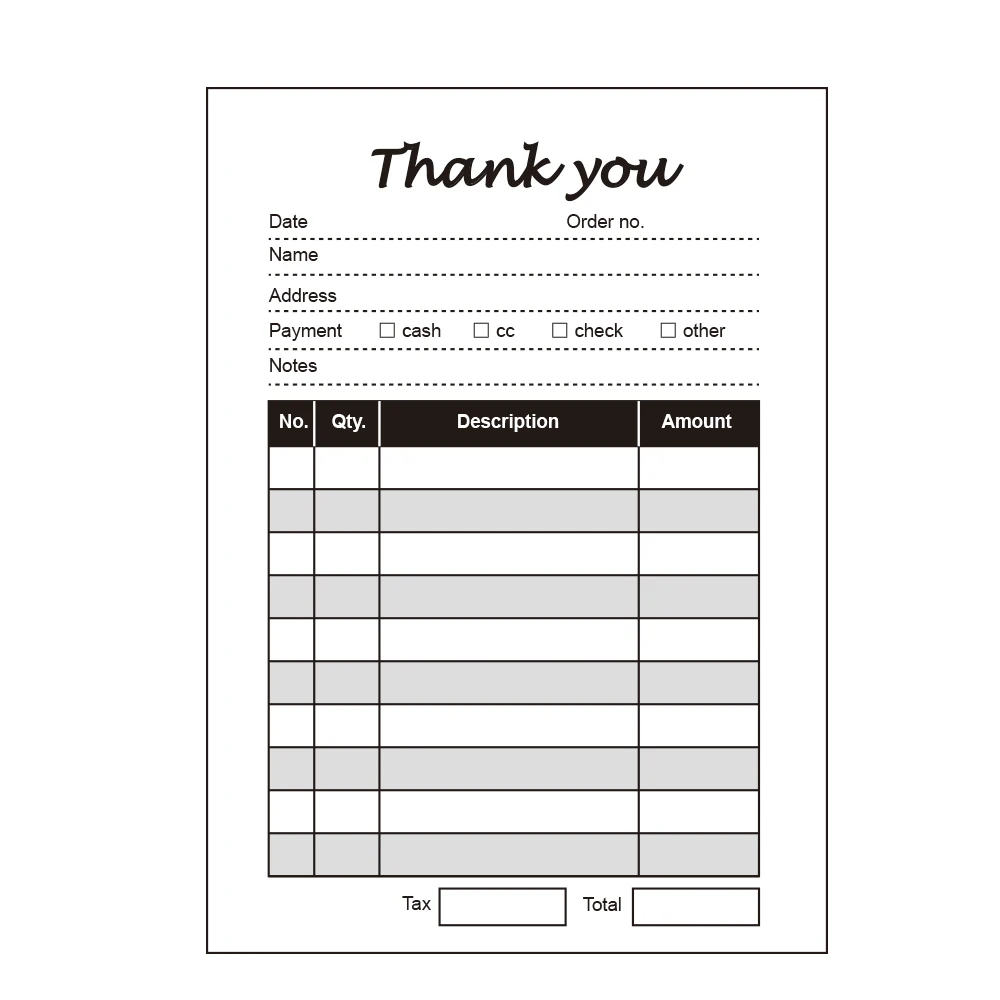 hank You Receipt Book for Small Businesses 3.5x5.5 Inch 2 Part Carbonless White Yellow Receipt Pad, 100 Sheets Per Pad