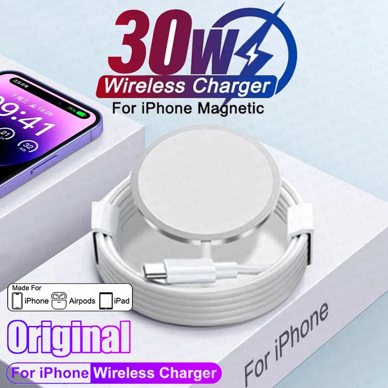 For Apple Magsafes Original Wireless Charger For iPhone 11 12 13 14 15 Pro Max X XS XR 8 Plus Fast Charging Type C Charge Cable