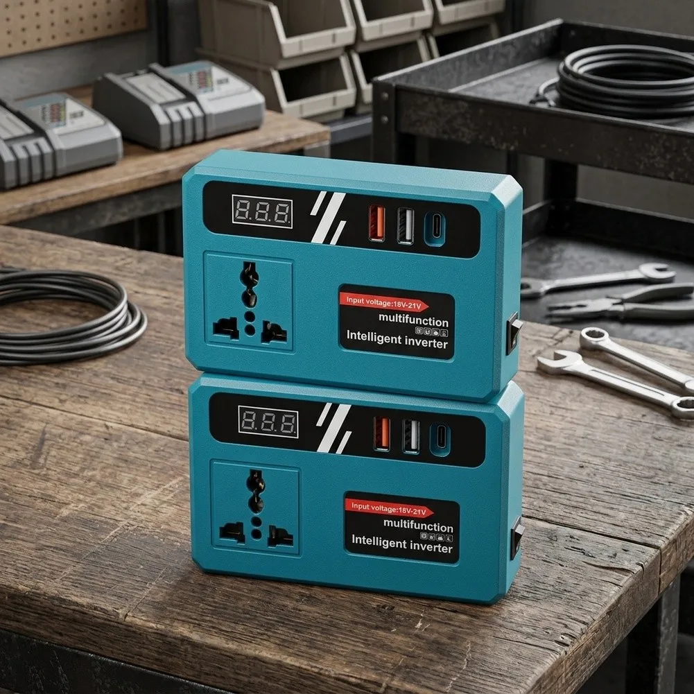 Lightweight 150W Portable Inverter for DC18V/21V Input Delivering AC220V Modified Sine Wave Output and USB-C Charging Capability