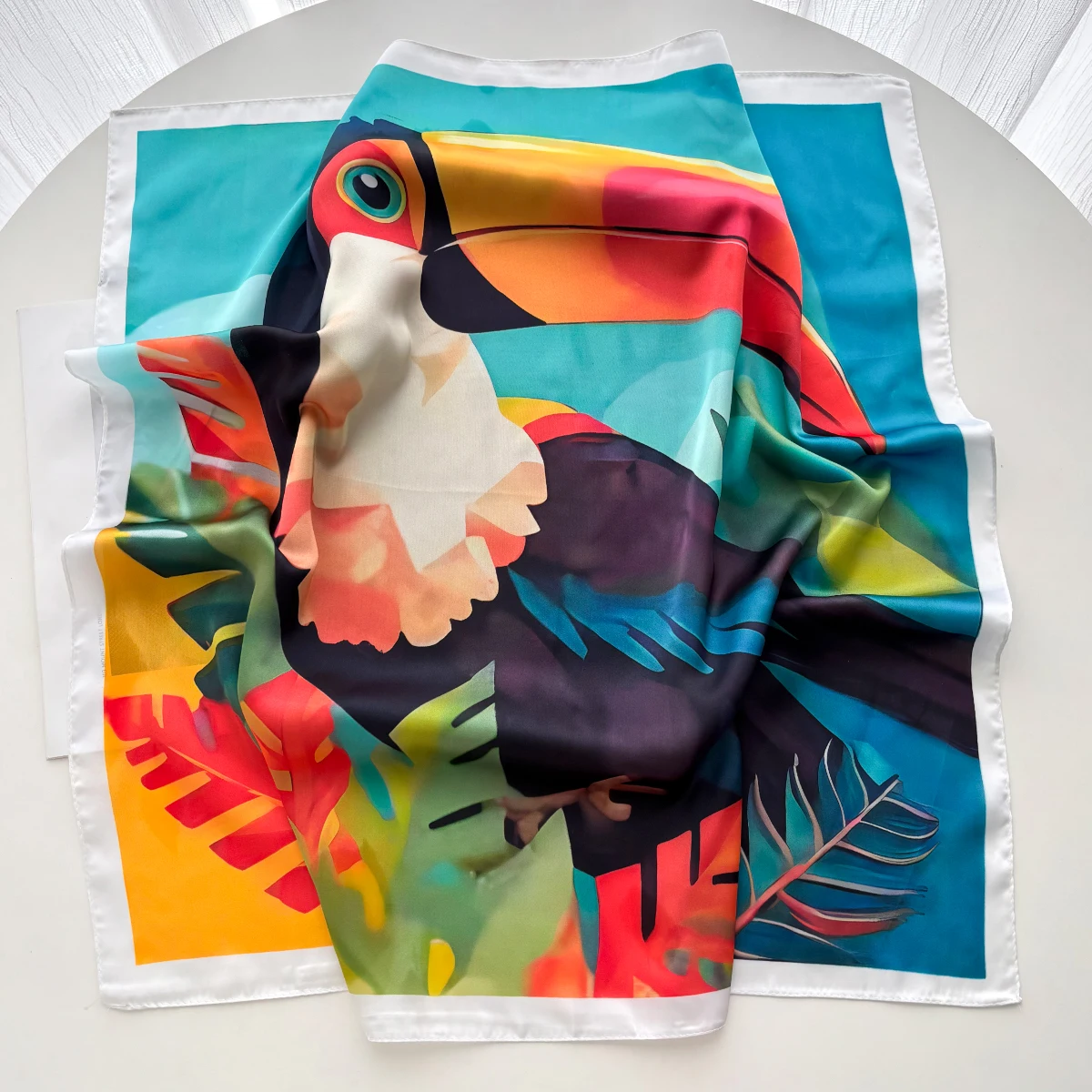 Luxury Square Scarf For Women Bandanas Bird Printed Hijab Elegant Imitation Silk Scarves Neckerchief Fashion Beach Shawl Wraps