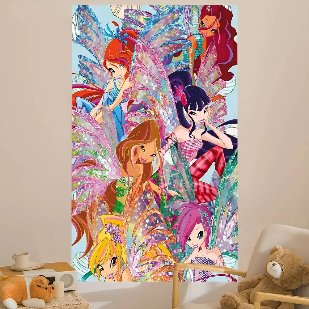 Girl-W-Winx Catoon Clubs Chart Tapestry for Living Room Home Dorm Decor Art Home Decor