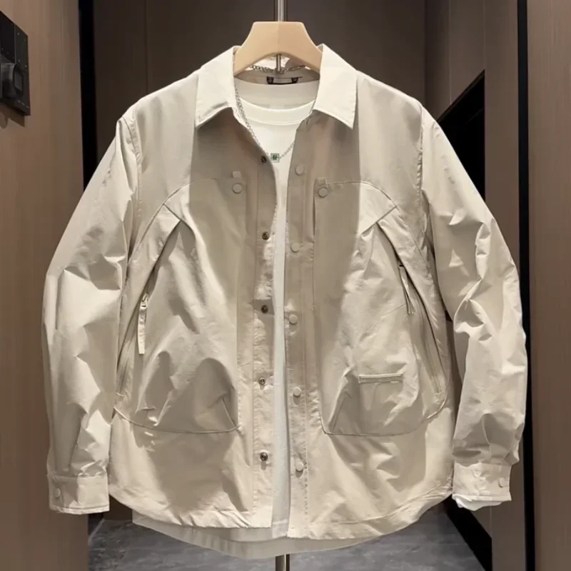 

Мужская повседневная модная ветрозащитная куртка, пальто с большими карманами и воротником-стойкой, весна-осень, полиэфирная ткань с несколькими карманами