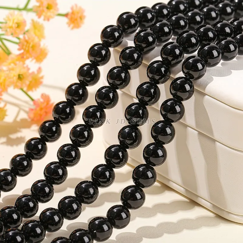 Đá Tự Nhiên Đen Obsidian Hạt Tròn Trơn Rời Không Gian Siêu Tốc Đính Hạt Dành Cho Trang Sức Làm Tự Làm Vòng Tay Phụ Kiện Vòng Cổ