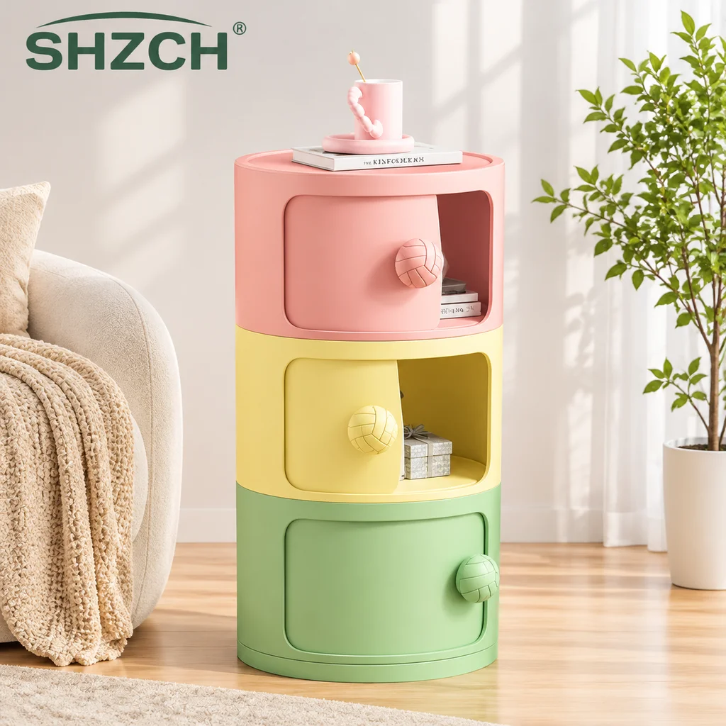 Cream Wind Bedroom Round Cabinet Small Modern Simple Bedside Narrow Side Storage Rack Creative