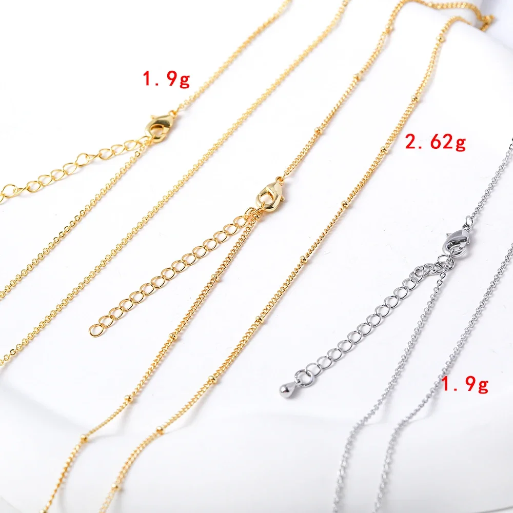 2Pcs Real Gold Plated Satellite Beaded Chain Necklace Cute Dainty Thin Chain Hypoallergenic Nickel Free Women Jewelry Making